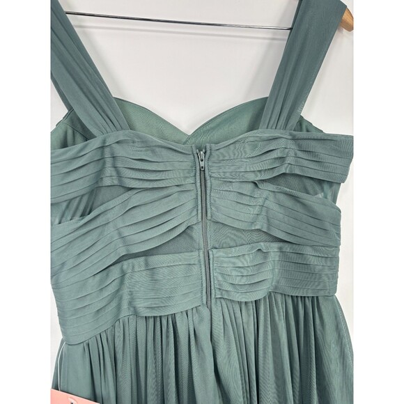 BIRDY GREY "Elyse" Gown Bridesmaid Dress Sea Glass Green Pleated Mesh Cutout S - Picture 7 of 10
